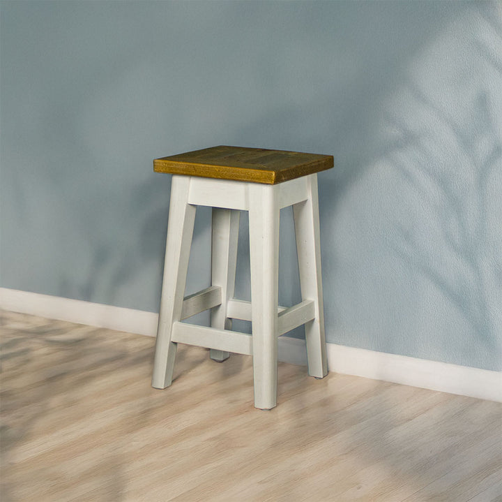 An overall view of the Byron Recycled Pine Stool. 