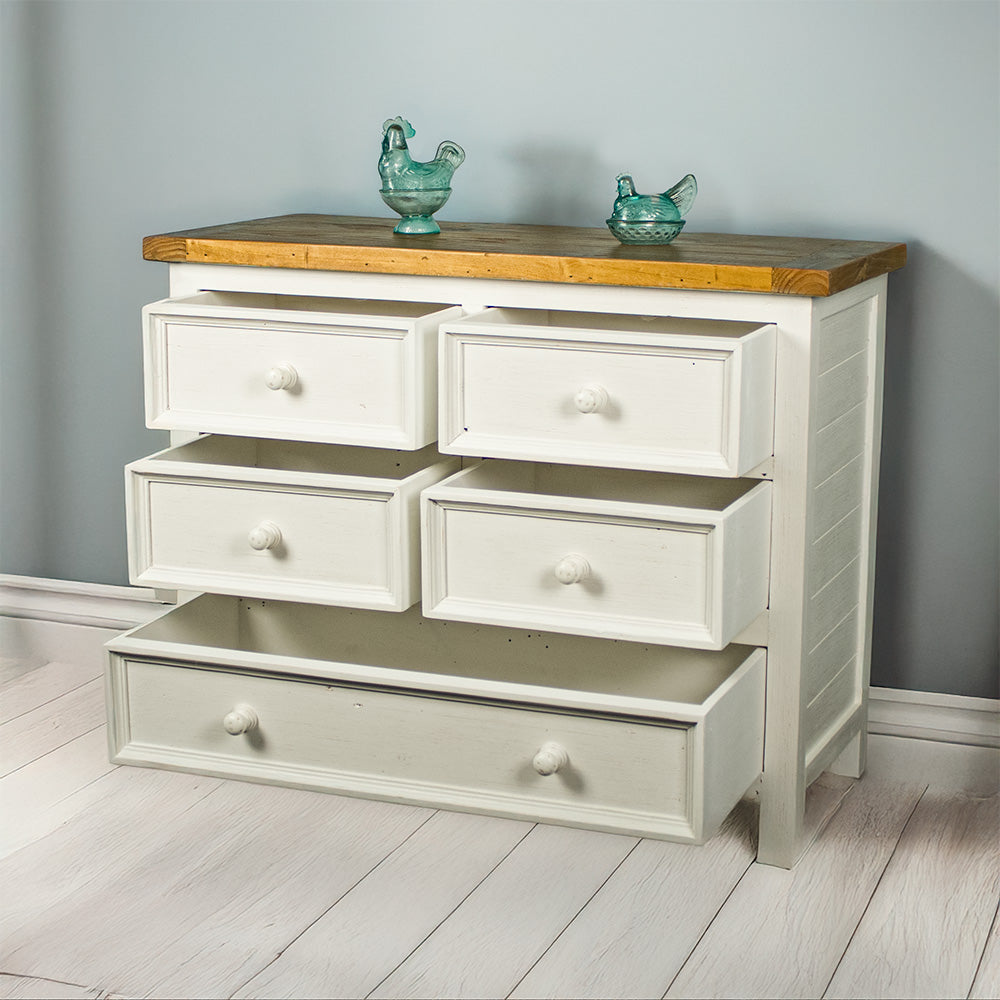 Tuscan Recycled Pine Five Drawer Lowboy