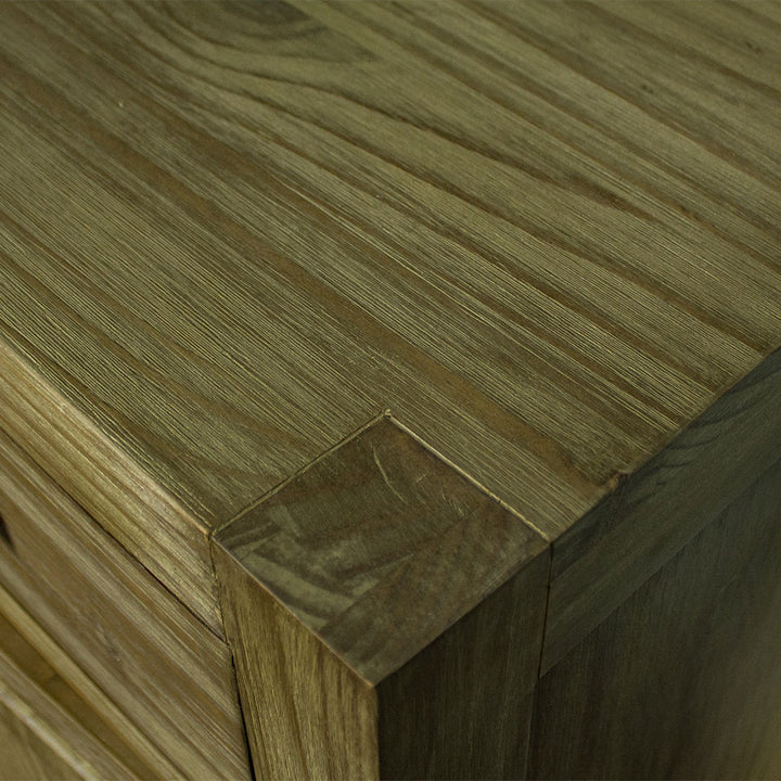 A close up of the top of the Vancouver Pine Buffet, showing the wood grain and colour.