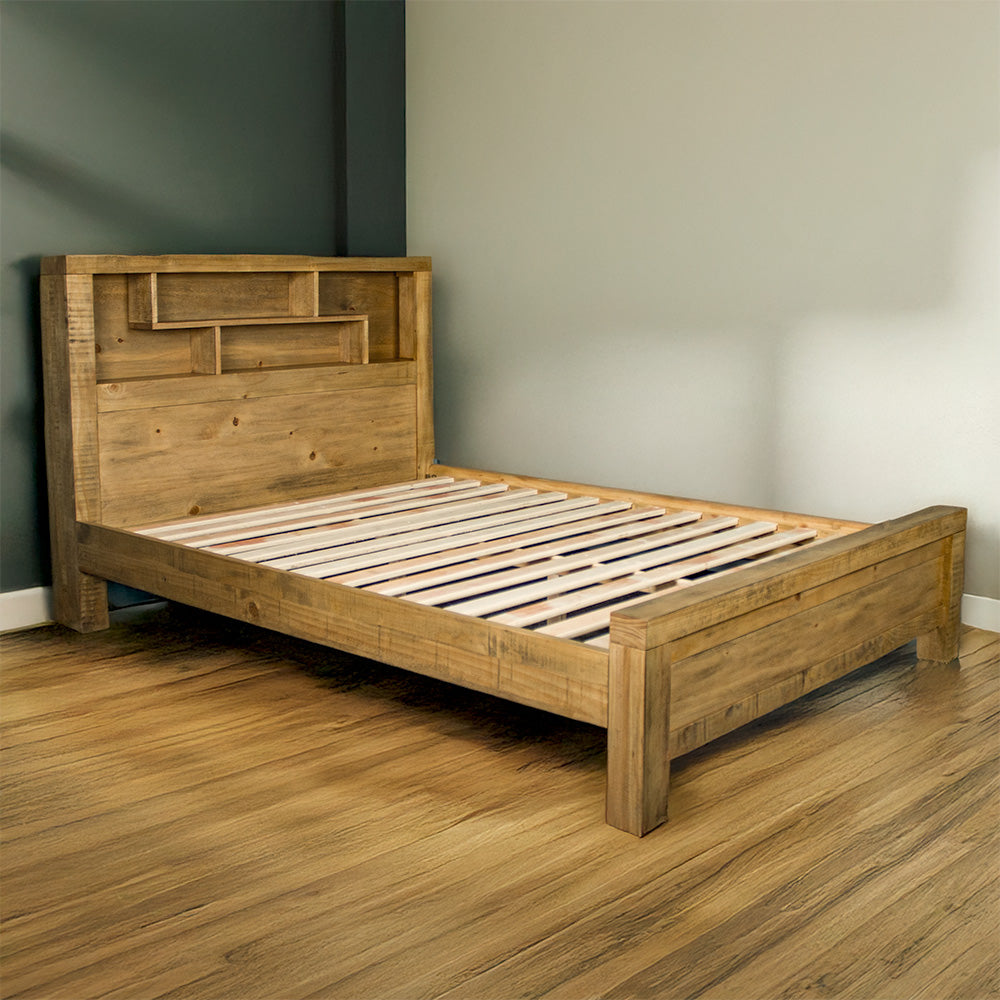 The front of the Amarillo Queen Slat Bed Frame, in a modern bedroom.