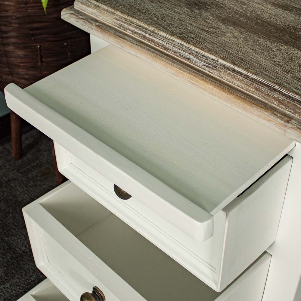 A close up of the tray above the top drawer of the Biarritz 3 Drawer Bedside Cabinet