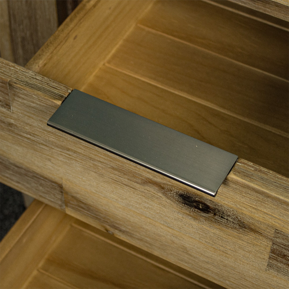 A close up of the handle on the drawers of the Mars Two-Drawer Bedside Cabinet.