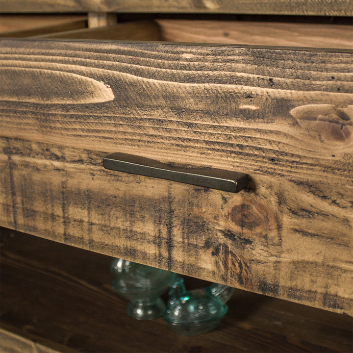 Close up of the black metal handle of the Paddington Recycled Pine Buffet / Hall Table 