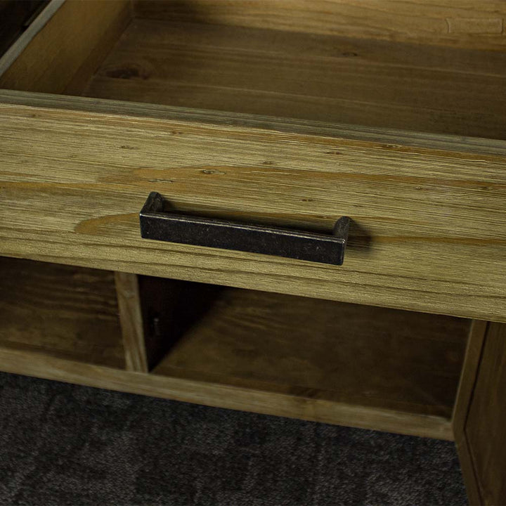 A close up of the handle on the drawers of the Vancouver Large NZ Pine Buffet.