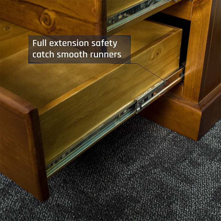 A close view of the metal runners on the drawer of the Jamaica Bedside Cabinet.