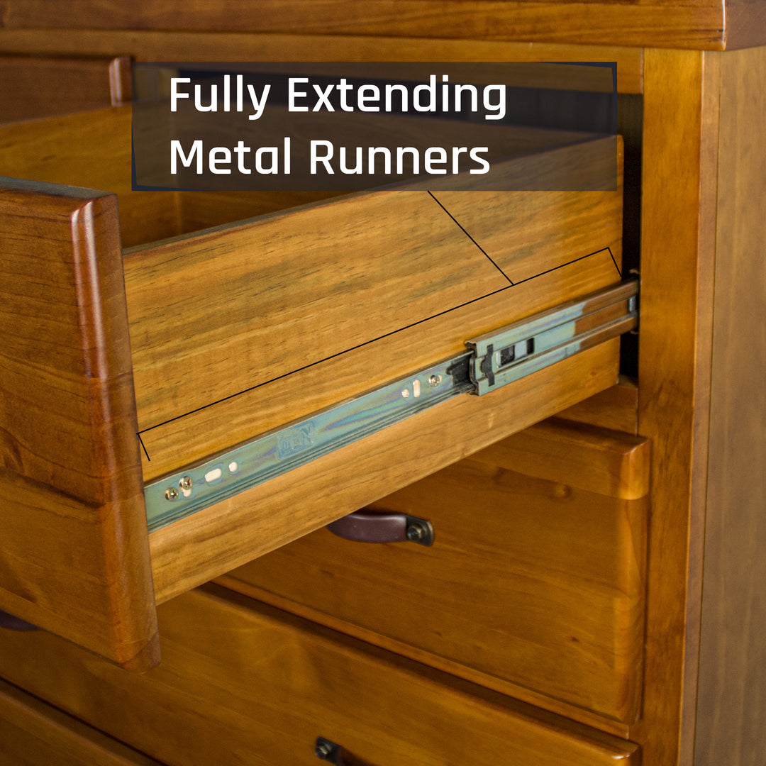 Metal runners of the drawers of the Jamaica 6 Drawer Pine Tallboy