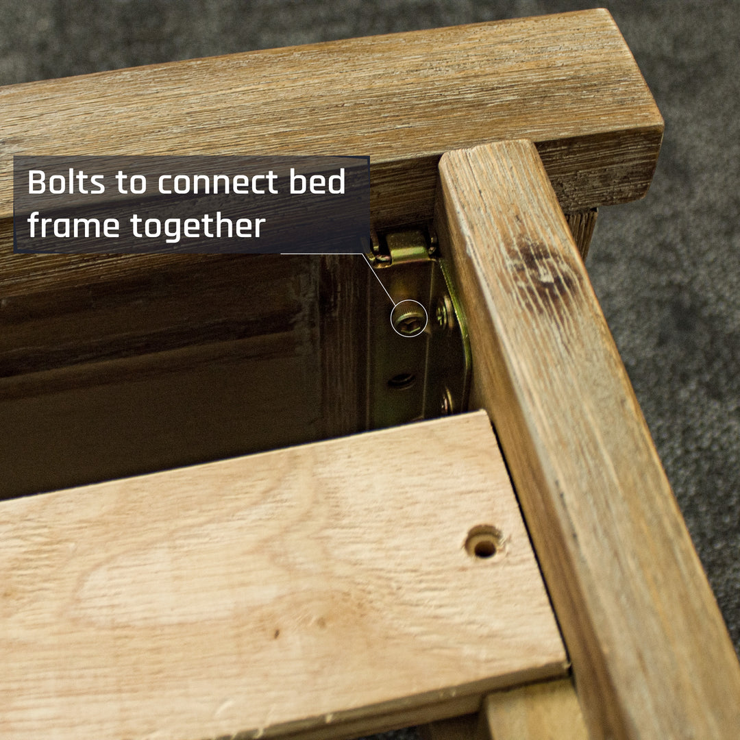 A close up of the bolts that securely hold the Mars Double Slat Bed Frame together.