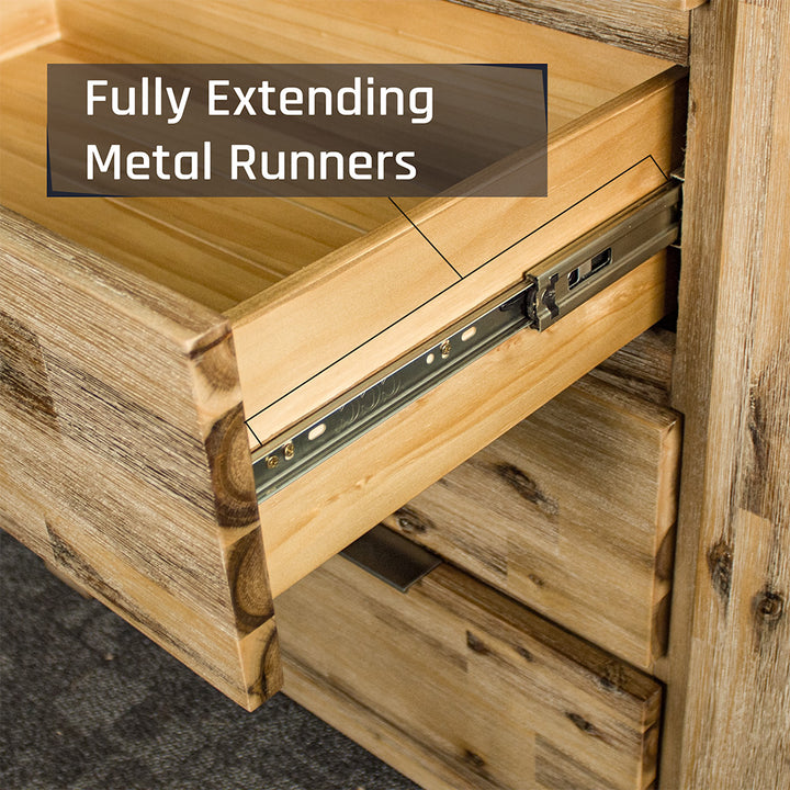 A close up of the smooth metal runners on the drawers of the Mars Four Drawer Tallboy.