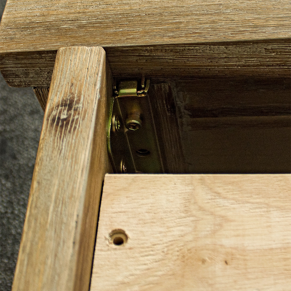 A close up of the bolts that hold the Mars Queen Slat Bed Frame together.