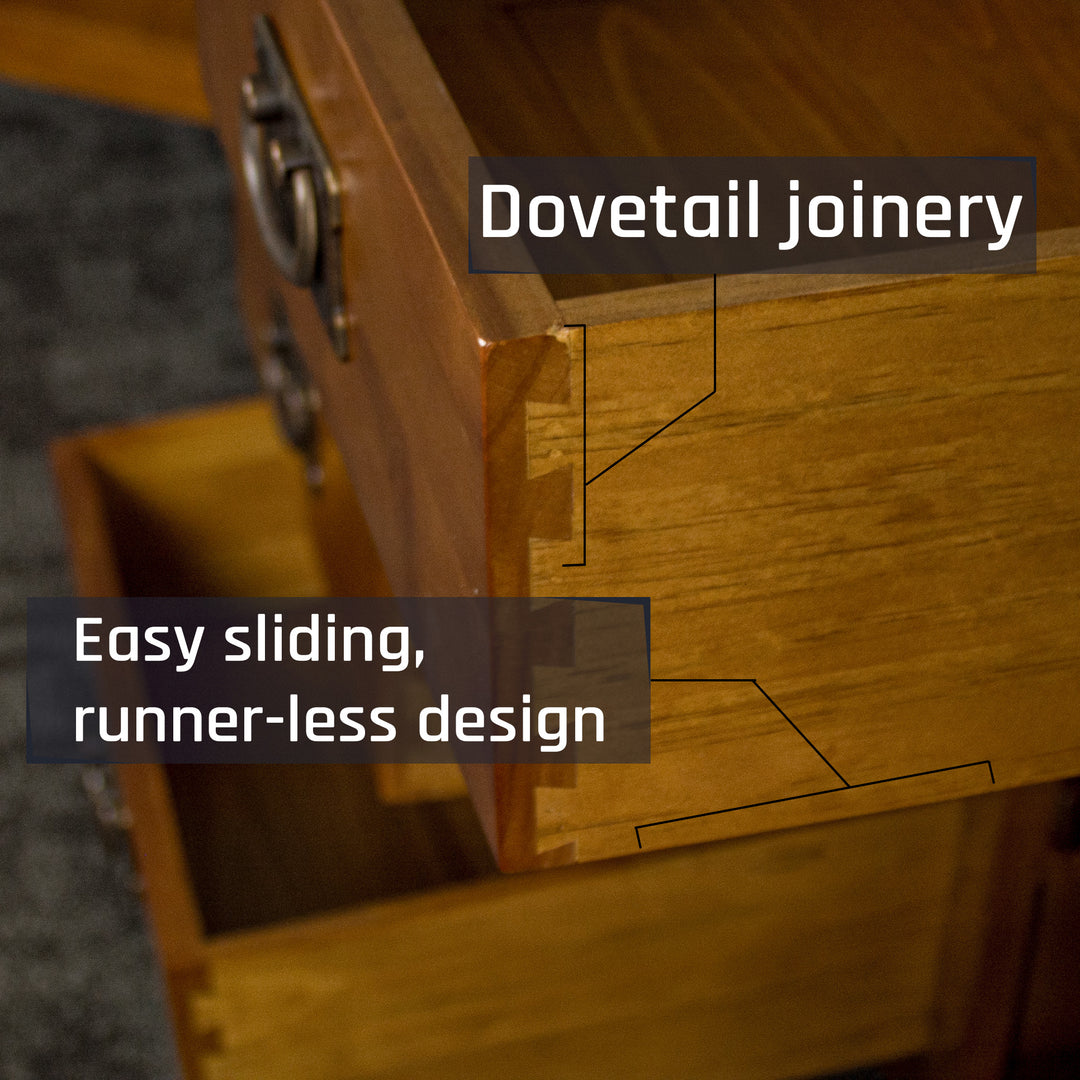 Close up of the dovetail joinery for the drawer of the Montreal Rimu Stained Buffet/Sideboard