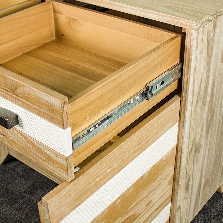 The sturdy metal runners on the drawers of the Soho 2 Door 2 Drawer NZ Pine Buffet Sideboard