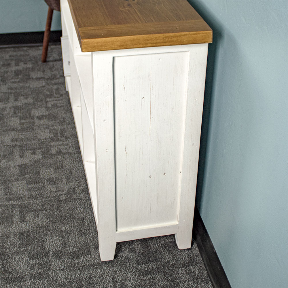 Side of the Tuscan Recycled Pine Low Bookcase