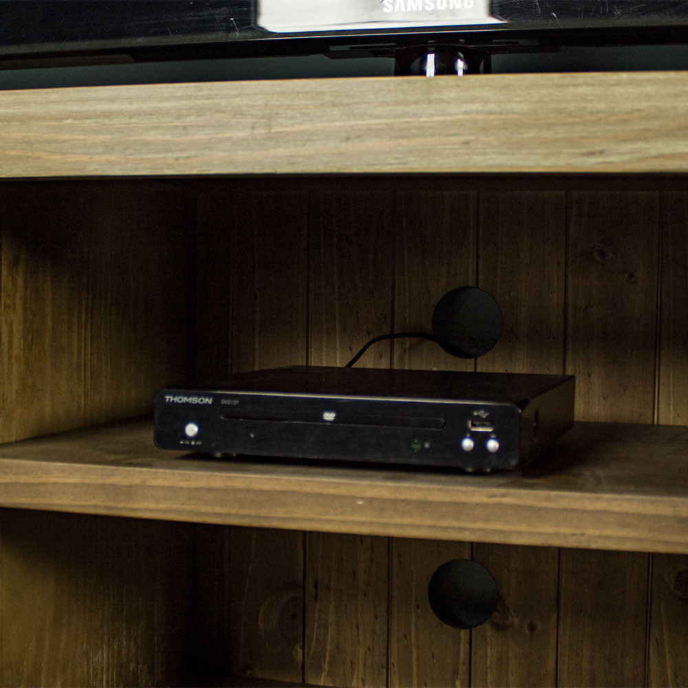 A close up of the cable hole and middle shelving on the Vancouver 2 Door Entertainment Unit / TV Unit.