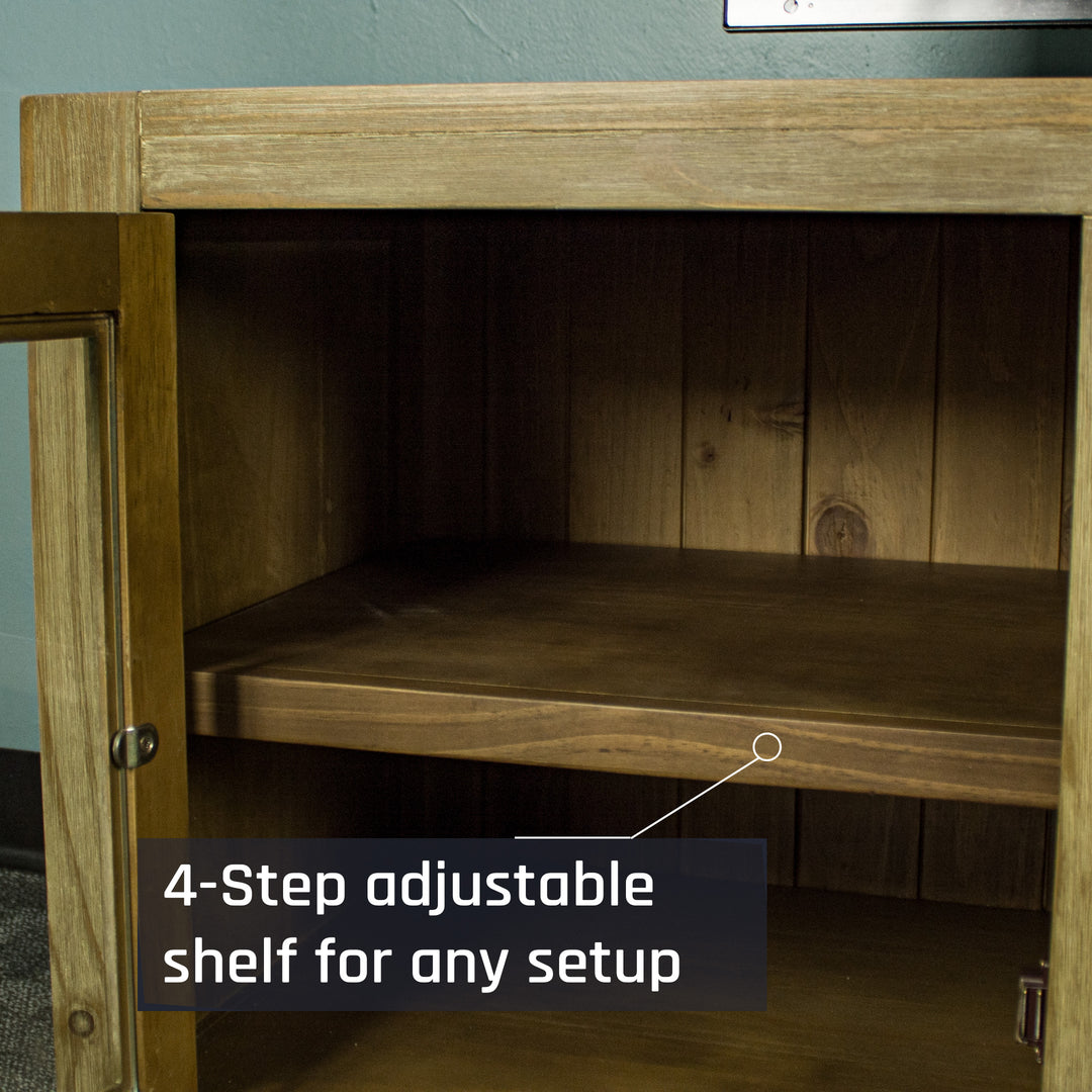 A close up of the storage shelf on the left of the Vancouver NZ Pine Entertainment Unit / TV Unit.