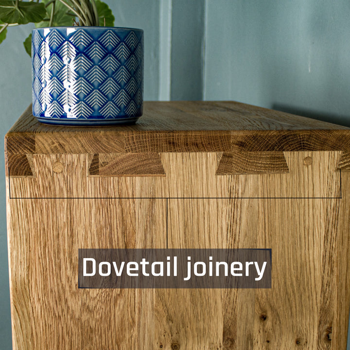 A close up of the dovetail joinery on the top and bottom of the Vancouver Value Triple Cube