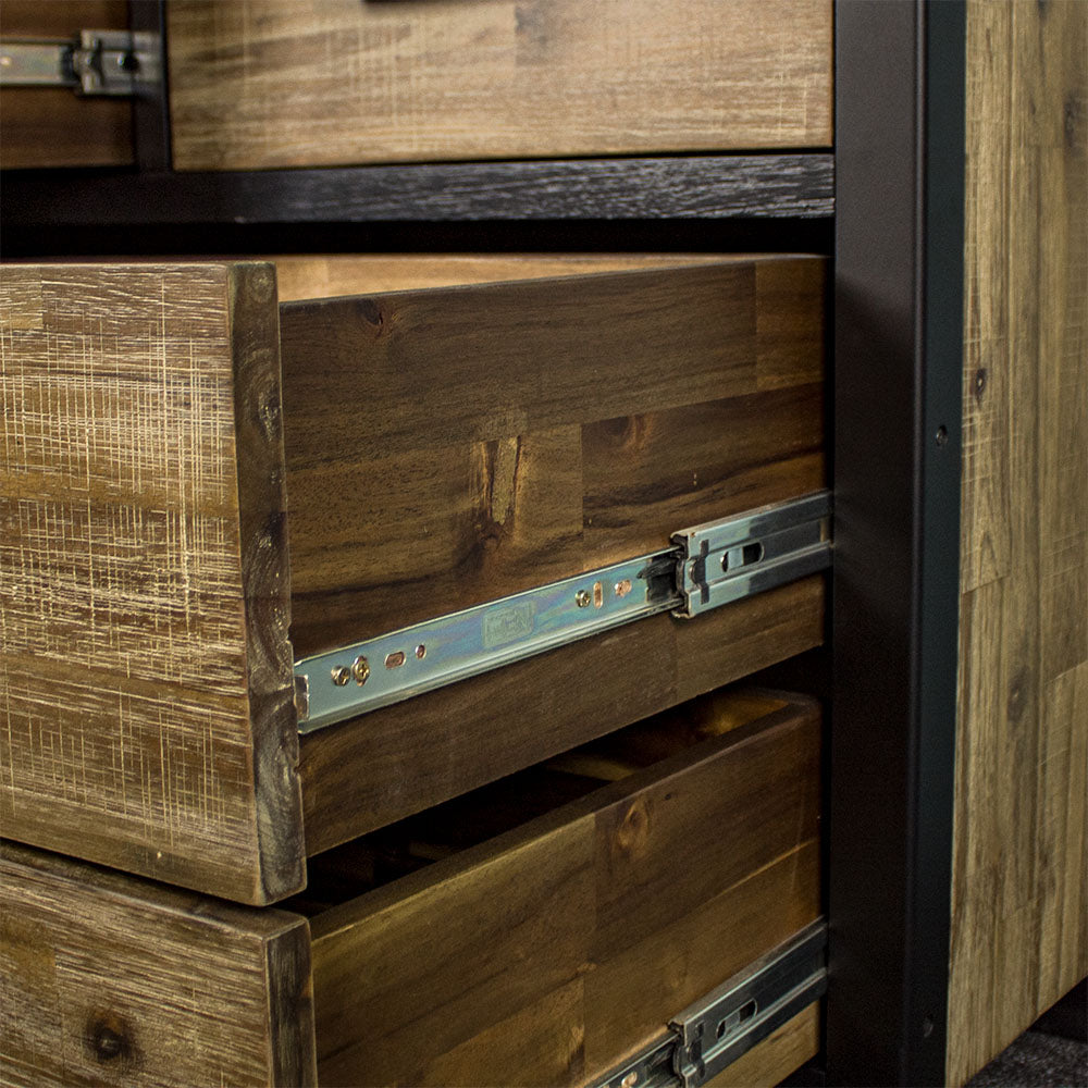 Close up of the metal runners on the drawers of the Victor 7 Drawer Lowboy