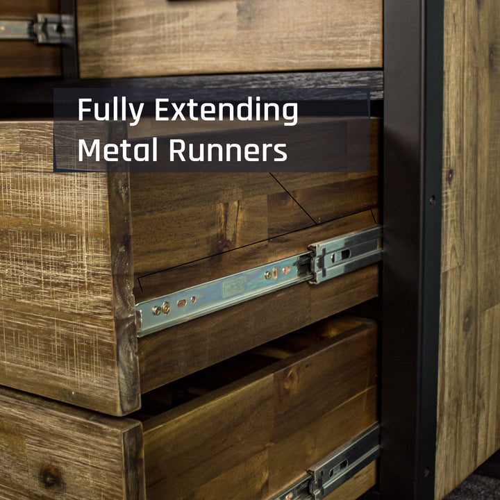 Close up of the metal runners on the drawers of the Victor 7 Drawer Lowboy