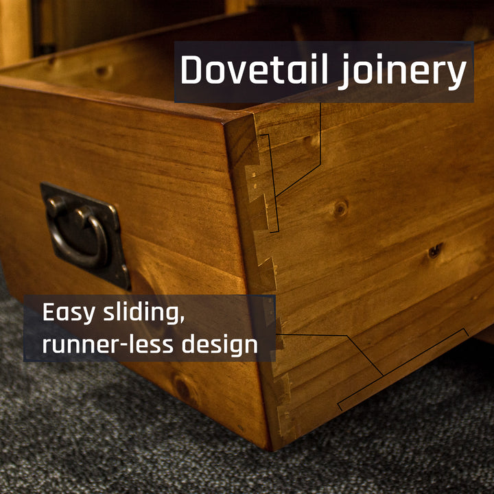 The dovetail joinery on the drawers of the Montreal Midsize NZ Pine Buffet.