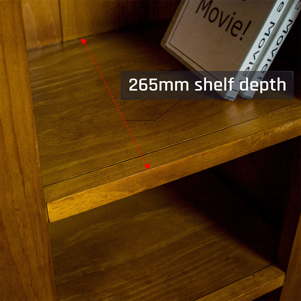 A close up of the shelf on the Montreal Compact Pine Bookcase.