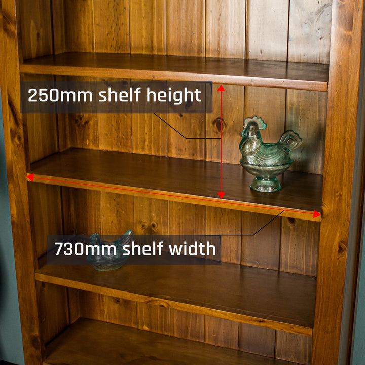 An overall view of the shelves on the Montreal Large Pine Bookcase.