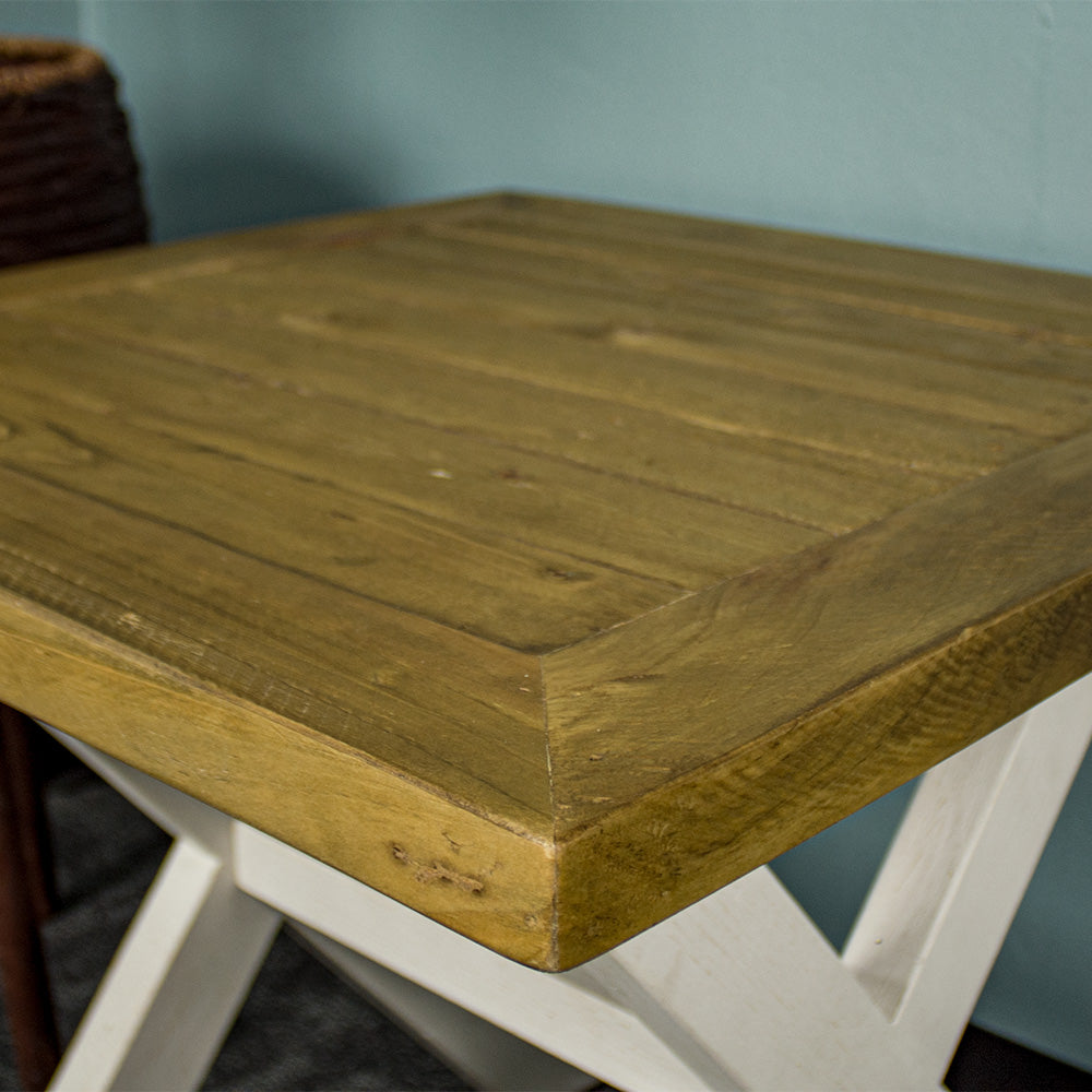 A close up of the top of the Byron Recycled Pine Lamp Table.