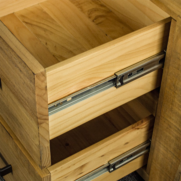 A close up of the smooth metal runners on the drawers of the Amarillo Two Drawer Bedside.