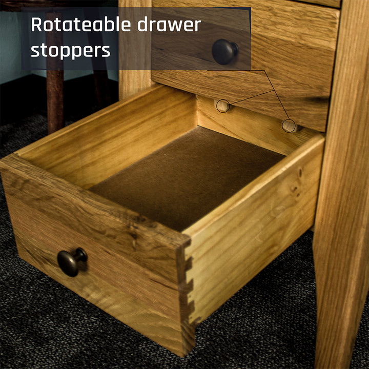 An overall view of the drawers on the Beethoven Oak Bedside Table with 3 Drawers.