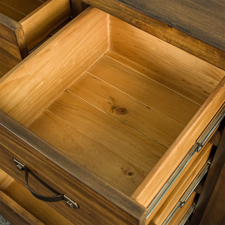 An overall view of the smaller drawers at the top of the Botanica Large Seven Drawer Lowboy.