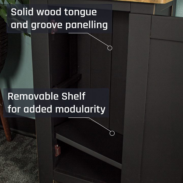 An overall view of the removeable shelf on the Cascais Small Black Cupboard.