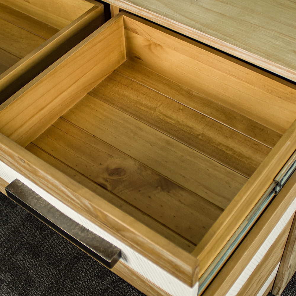 An overall view of the drawers on the Soho 2 Door 2 Drawer NZ Pine Buffet Sideboard.