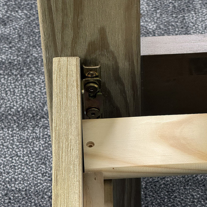 A close up of the bolts that connect the Vancouver King Size Slat Bed Frame together.