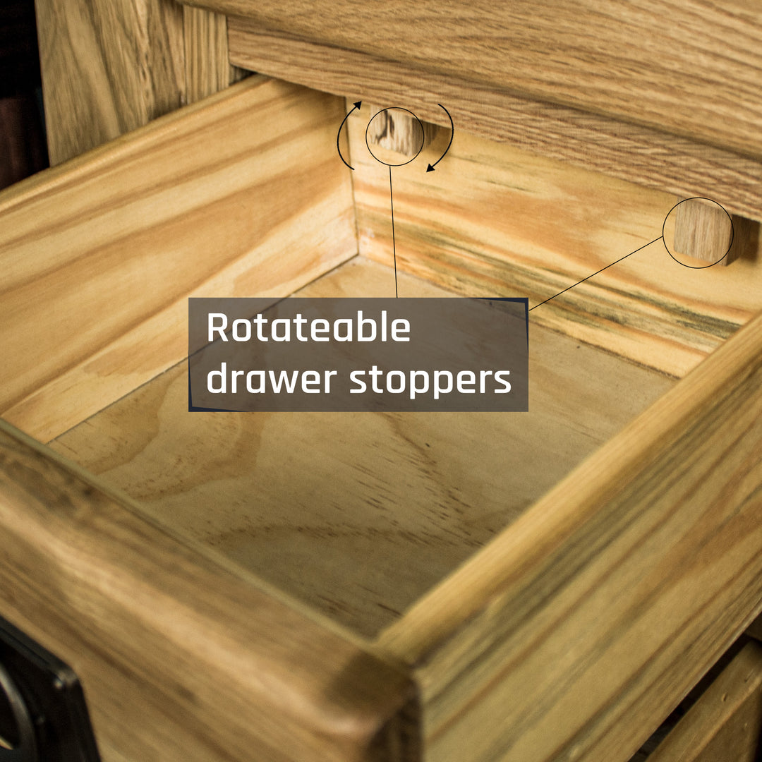 An overall view of the drawers on the Amstel Oak Bedside Table.