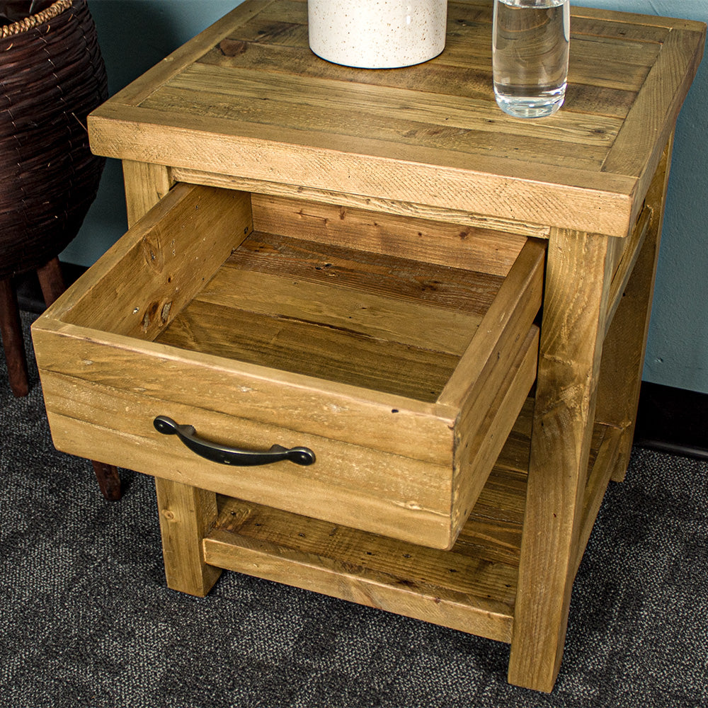 Ventura Recycled Pine Bedside Cabinet / Lamp Table