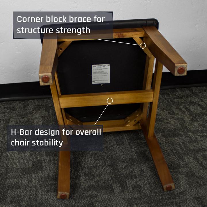 The underside of the Hamilton Rimu Stained NZ Pine Dining Chair.