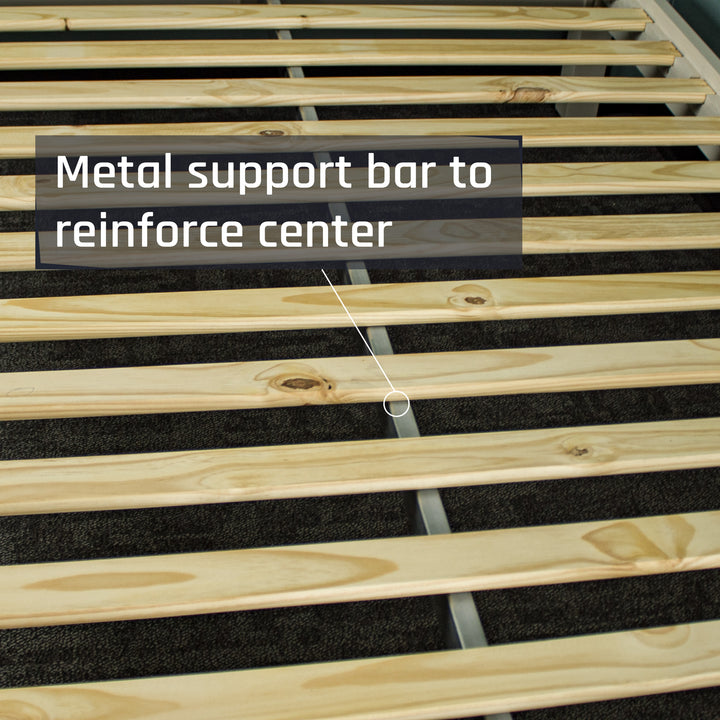 A close view of the metal support bar under the slats of the Alton Double Slat Bed-Frame.