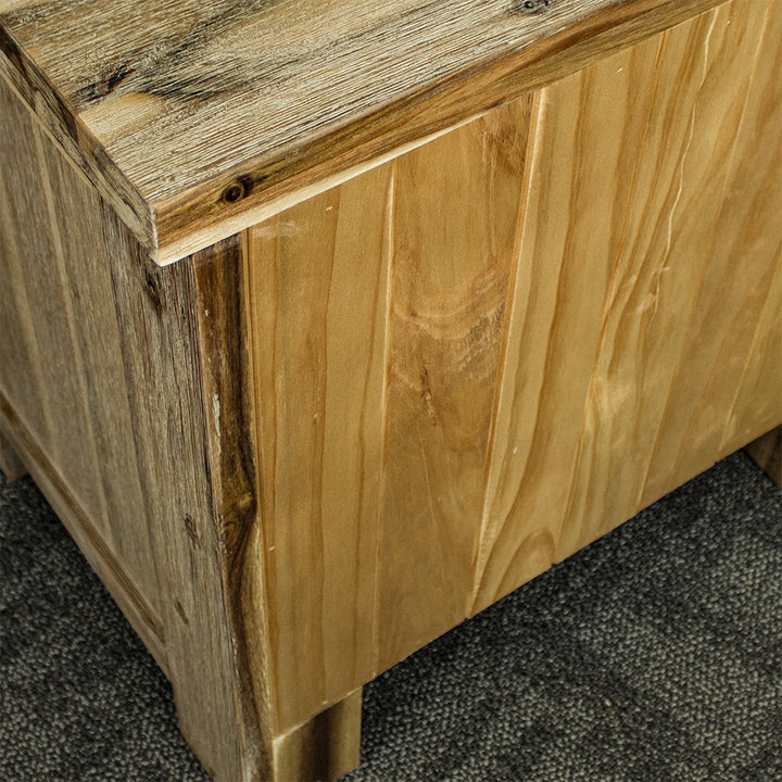 The tongue and groove back panelling on the back of the Mars Two-Drawer Bedside Cabinet.