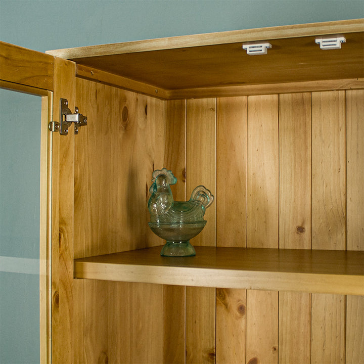 A view of the top shelf on the Soho NZ Pine Display Cabinet