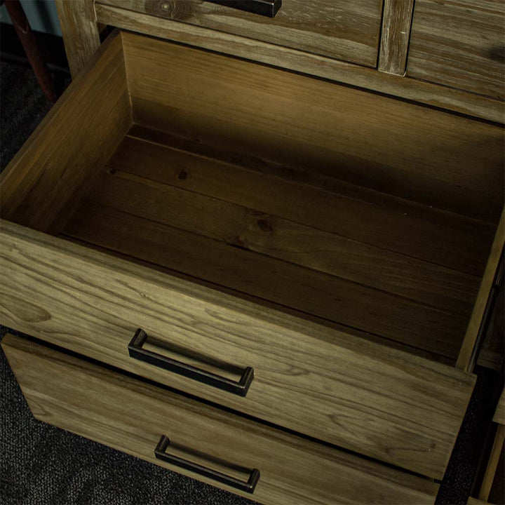 An overall view of the large drawers on the Vancouver 7 Drawer NZ Pine Lowboy