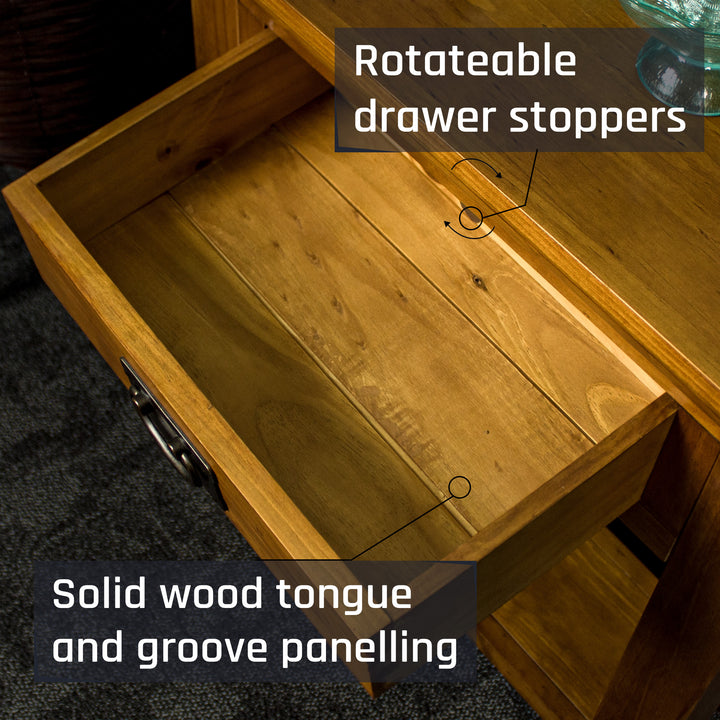 An overall view of the drawer on the Montreal Small Pine Hall Table