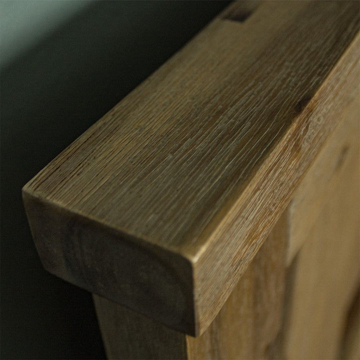 A close up of the top of the Mars Double Slat Bed Frame, showing the wood grain and colour.