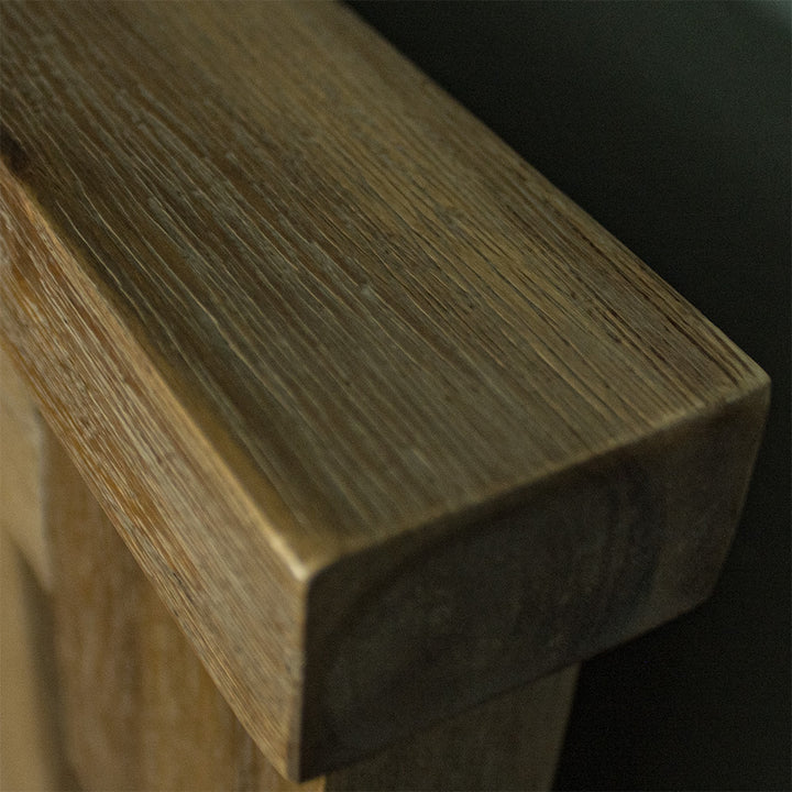 A close up of the top of the Mars Queen Slat Bed Frame, showing the wood grain and colour.