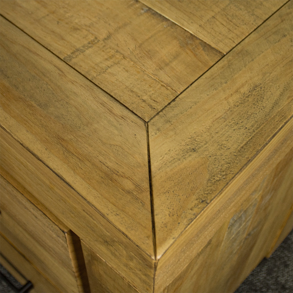 A close up of the top of the Amarillo Two Drawer Bedside, showing the wood grain and colour.