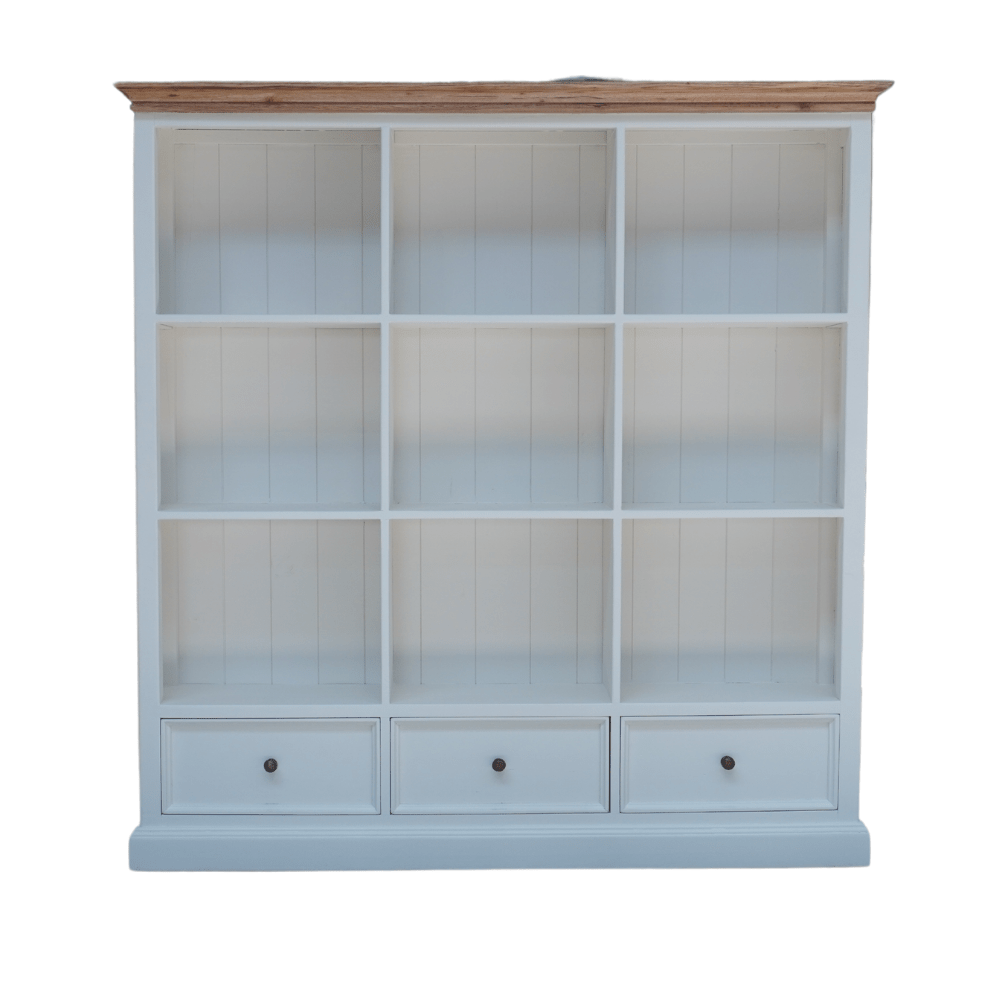 Versailles Large Oak White Bookcase with 3 Drawers